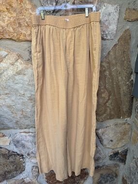 Madewell Carley Elastic-Waist Wide-Leg Drapey Pants in Tan Khaki XL